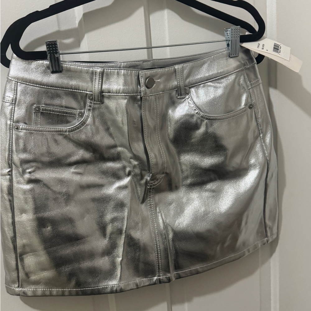 Silver Metallic faux leather Mini Skirt